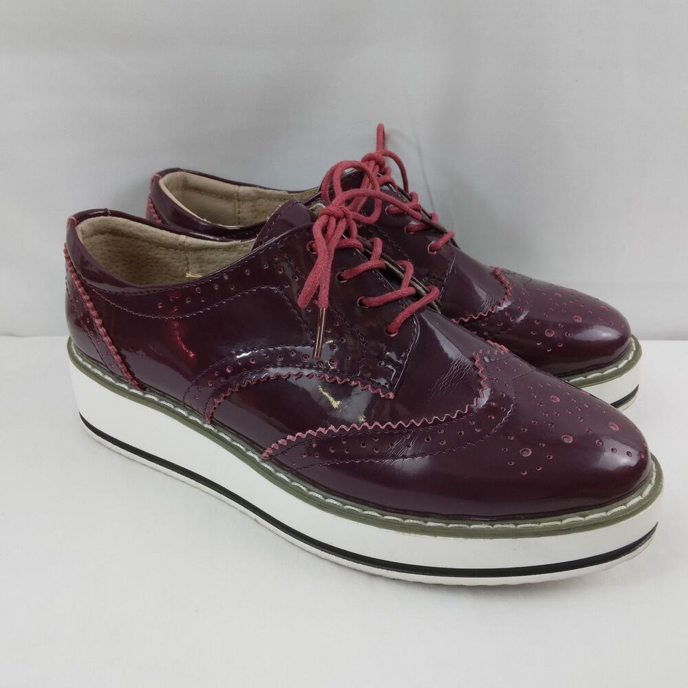 DADAWEN Platform Lace Up Wingtip Oxford Burgundy Academia Women's Shoes Size 40